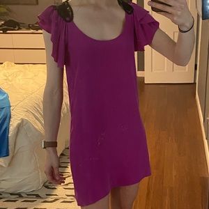 Hot Pink Sugarlips Silk Mini Dress with Black Lace Detail